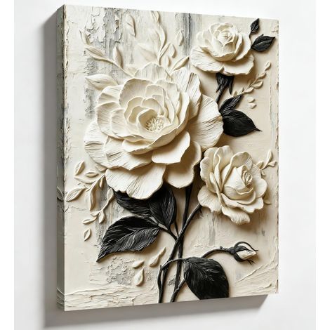 Tableau d‘Art Rose 3D sur Toile - 30x40cm avec Cadre, Déco Florale Romantique pour Chambre, Salon ou Cadeau (1/5)