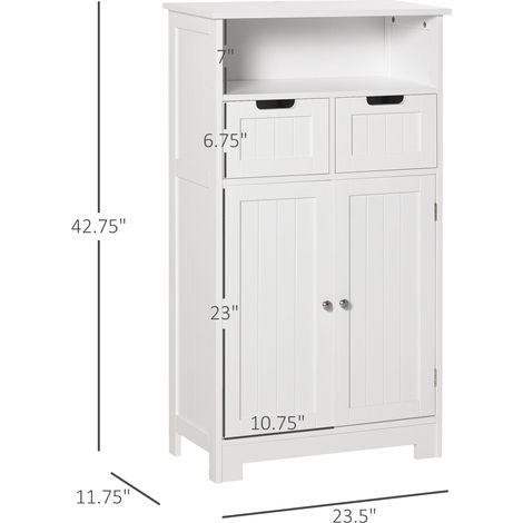 Meuble de salle de bain blanc sur pied avec étagère réglable et tiroirs, petit espace de rangement pour salle de bain et salon (1/5)