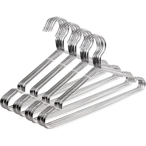 Lot de 20 cintres en acier inoxydable de 42 cm (16,5 pouces) de hauteur, robustes et en métal. (1/5)