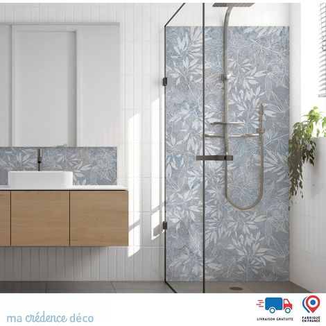 Panneau de douche : Feuillage sur granit - Couleur bleu roi - Alu composite - 90 - 245 (1/3)