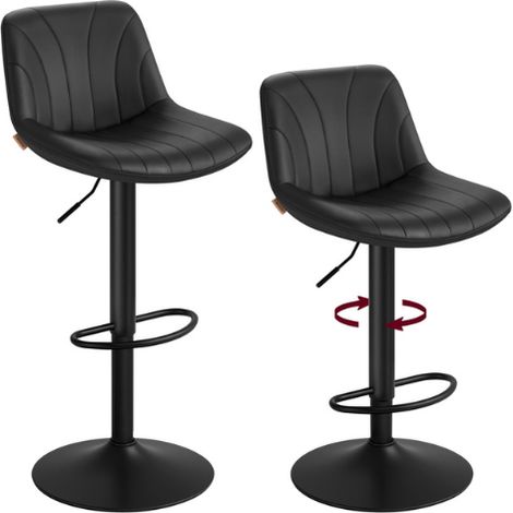 Lot de 2 tabourets de bar hauteur réglable 46,5 x 43 x 88-108 cm avec repose-pieds style moderne en PU noir (1/2)