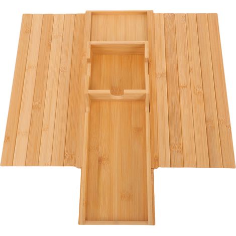 Sofa-Armlehnen-Tablett aus Holz mit abnehmbarem Getränkehalter, rutschfest, klappbar, für Getränke und Snacks, Naturholzfarbe (1/5)