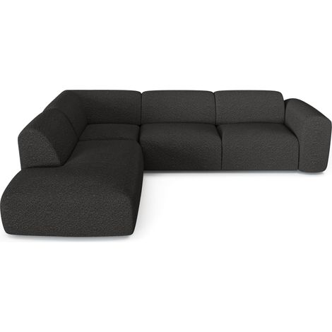 Canapé grand angle gauche 5 places en tissu bouclette anthracite foncé MYRA (1/5)