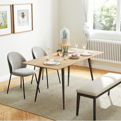 Mesa de comedor extensible 120/160x75x77 cm natural en MDF con estructura de acero y esquinas redondeadas (1/5)
