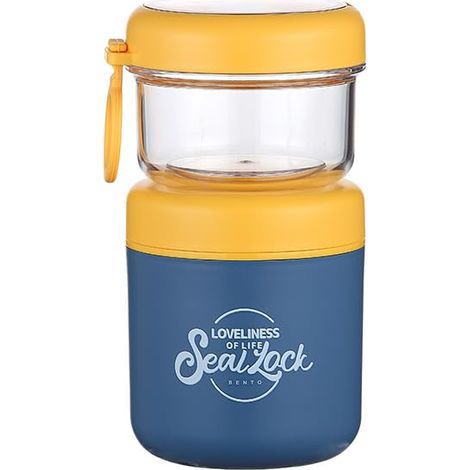 Gobelet à Yaourt en Acier Inoxydable, Tasse de Céréales avec Cuillère, 530 ml + 330 ml, Gobelet Portable Anti-Fuite,bleu (1/5)