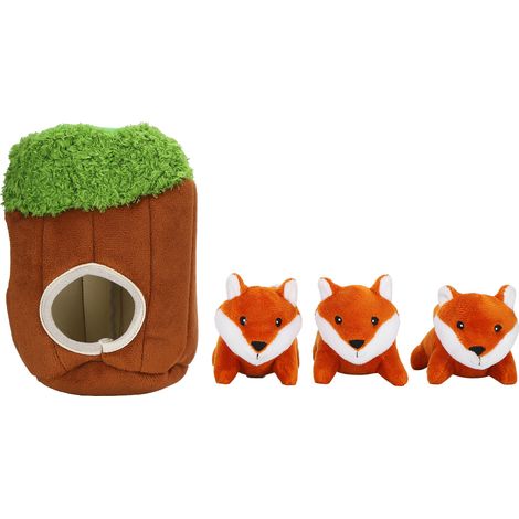 Puzzle en peluche pour chien, trou d'arbre couinant, jouet de recherche et de cachette avec renard, fournitures pour animaux de compagnie (1/5)