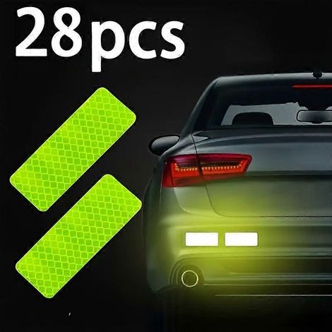 Autocollants de sécurité réfléchissants, paquet de 28, autocollants quadrillés jaune-vert fluorescents imperméables pour voitures, camions, vélos (1/5)
