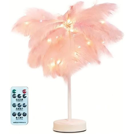 Lampe rose avec plumes d'autruche, lampe de chevet, lampe de table LED, cadeaux de Noël pour chambre à coucher, salon, centre de table pour mariage, décoration de Noël et de la Saint-Valentin (1/5)