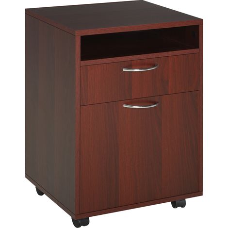 HOMCOM cajonera de escritorio con ruedas, cajonera de oficina con cajón, compartimento, puerta, archivador móvil para estudio, 40x35x60 cm café oscuro