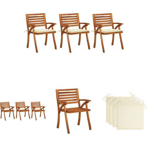 Garten-Essstühle mit Kissen 3 Stk. Massivholz Akazie (1/5)