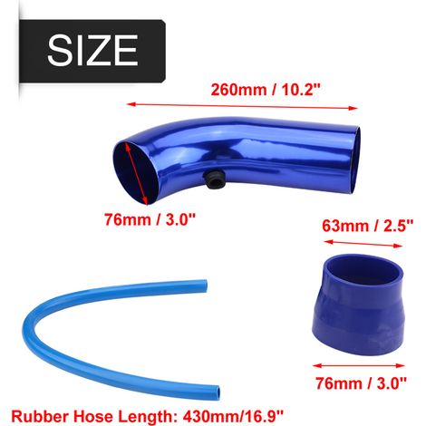 Kit de tuyau d'admission d'air froid universel pour voiture, 76 mm/3 pouces, avec filtre, bleu (1/5)
