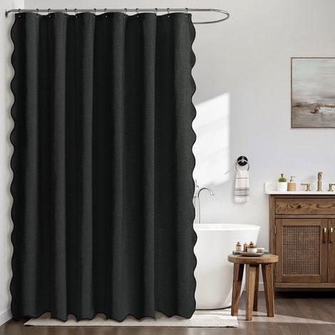 Rideau de Douche en Lin Texturé Ondulé 180x180 cm Noir, Luxe Rideau de Douche Imperméable, Anti-Moisissure Tissu Lavable Rideaux de Bain pour Salle de Bain avec 12 Crochets Métalliques. (1/5)