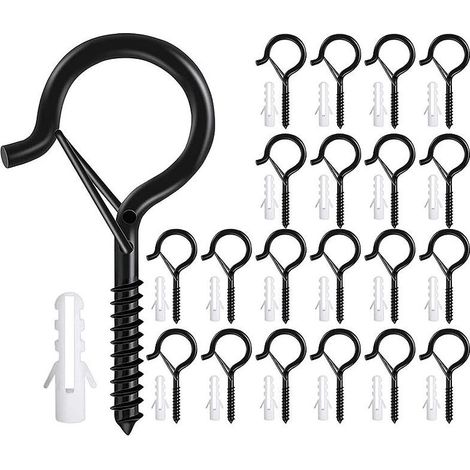 Crochets à vis en métal noir, 20 pièces, pour suspendre des lampes de culture, crochets pour bonsaï (1/4)