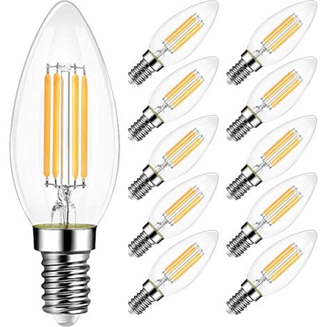 Confezione da 10 lampadine a filamento LED E14 C35 da 6 W (equivalenti a 60 W) 400 Lm Bianco caldo 2700 K, non dimmerabili, angolo del fascio di 360° - 10 pezzi (1/5)