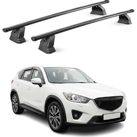 OMAC Barres de toit transversales en acier pour Mazda CX-5 I 2013-2016 – TÜV / DIN 75302:2019 – Antivol inclus – Rainure en T (accessoires) – Charge max 75 kg – 2 barres – Noir (1/5)