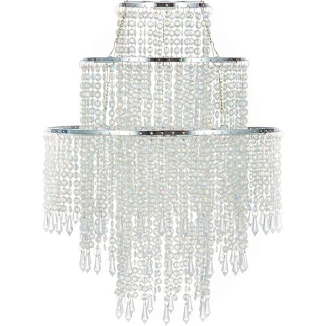 Grand lustre à trois niveaux en perles, à fixation directe au plafond, doté de pampilles en acrylique façon pierres précieuses, d'une structure chromée et de perles scintillantes diamètre de 12,6 pou (1/5)