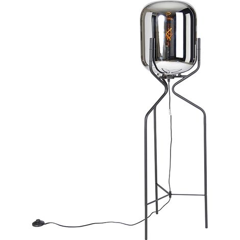 Qazqa – Lampadaire LED noir avec verre fumé – Hauteur 120 cm – Douille E27 – Intensité variable – Pour intérieur moderne (1/5)