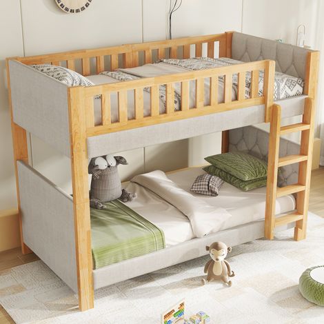 lit chambre superpose securite 90x200 bois gris HAVRYA (1/5)
