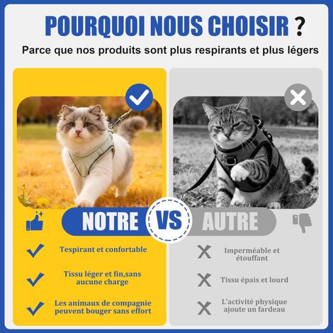 Harnais pour chat avec laisse réglable, gilet de marche respirant et confortable pour chaton, ensemble de harnais anti-évasion pour animaux de compagnie (1/5)