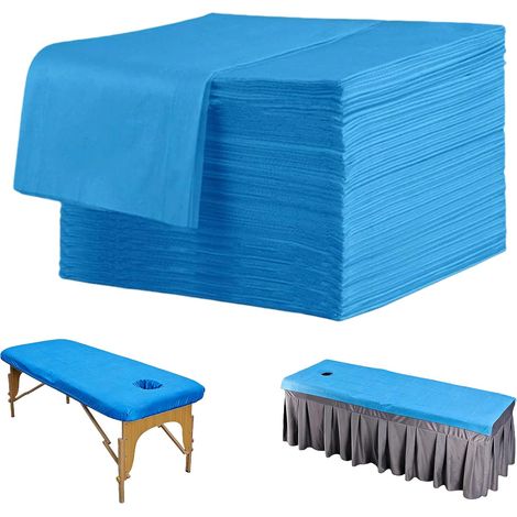 Lot de 100 housses de table de massage jetables pour lits de massage, couvertures de protection en tissu non tissé pour salon de beauté, spa, massage, hôtels, 180 x 80 cm, bleu (1/5)