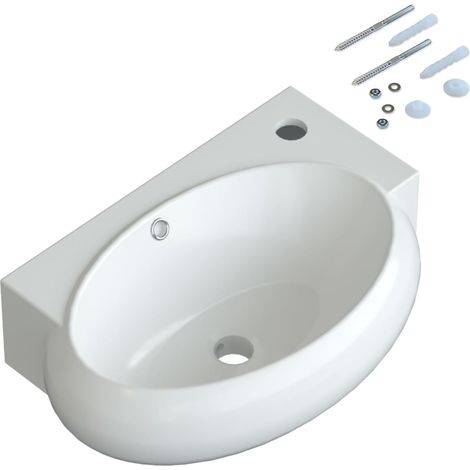 AQUABATOS Hängewaschbecken Keramik Waschtisch Handwaschbecken, mit Überlauf, Hahnloch Rechts, Ohne ablaufventil WBK18