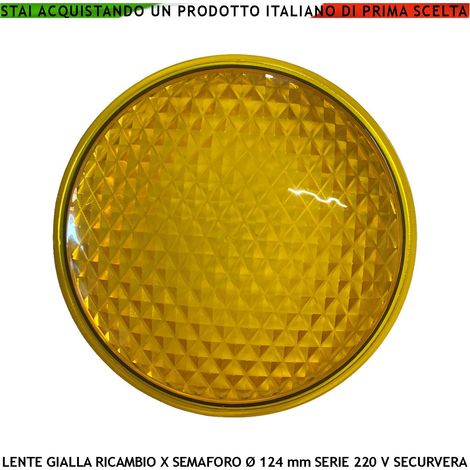 Lente Gialla Ricambio Semaforo Securvera Diametro luce 124 mm Diametro Esterno 135 mm Guarnizione Parapioggia Emissione Amplifica la Luce Modalità Puntiforme
