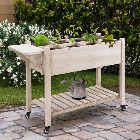Potager sur pied en bois de sapin avec roulettes et étagère 123 (1/5)