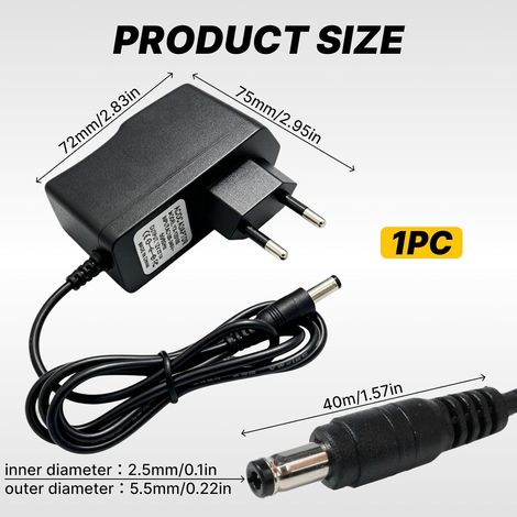 Bloc Alimentation 9V 1A pour Pédale Guitare - Alimentation Pedale Guitare Centre Négatif 5.5x2.1mm, Adaptateur 9V AC-DC Adapter 100-240V pour Boss PSA-120S JOYO Stompbox Casio, Câble 1M Cuivre (1/5)