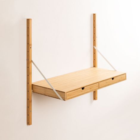 SKLUM Modulares Wandregal aus Bambus Kolex Weiss                                Bücherregal mit Schreibtisch 84 cm  