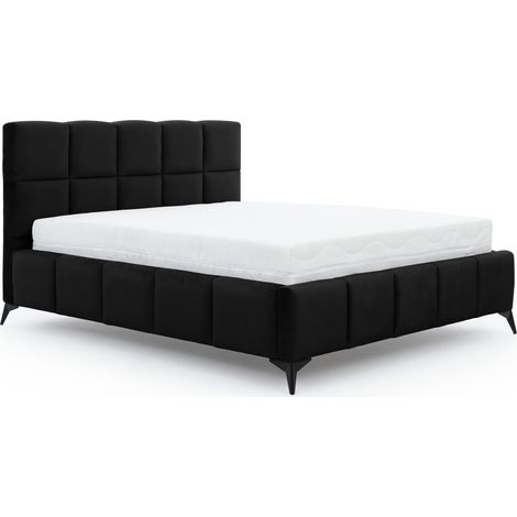 Lit coffre Mister prestige - Revêtement velours capitonné-Noir-180x200 (1/4)