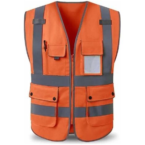 Gilet Réfléchissant – Construction, Zip, Orange, Taille L (1/5)