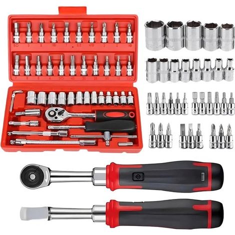 Set de 46 douilles – Clé à cliquet – Bits et douilles – Réparation automobile – Mallette outils (1/5)