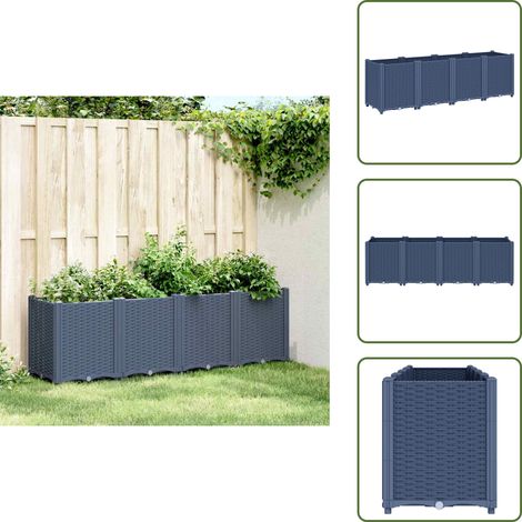 Pflanzkübel Grau 160x40x53 cm PP - Blumentopf - Pflanzkasten - Rattan Optik - Gartenmöbel - Polypropylen (1/5)