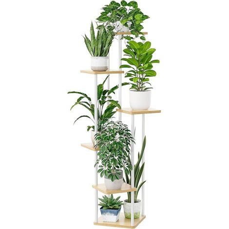 Support pour plantes d'intérieur à 6 étages - En métal - Pour l'extérieur - Pour balcon - Décoration de chambre à coucher - Blanc (1/5)