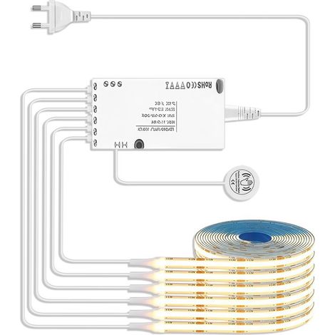 12-V-COB-LED-Streifen, 6 Rollen à 1 m, 3000 K warmweiß, mit Touch-Dimmer. Für Vitrinen, Weinschränke und Akustikpaneele. 24 V, 5 cm (1/4)