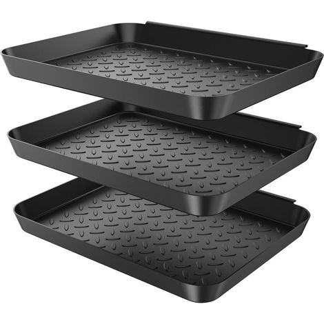 Lot de 3 plateaux de bottes en caoutchouc antidérapants-Convient aux entrées, noir (1/5)