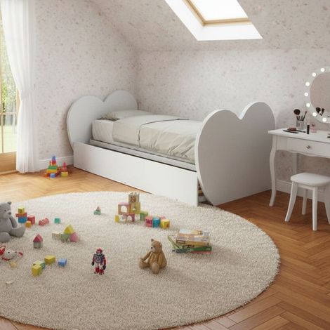 Letto singolo a cuore con secondo letto estraibile - Ideale per camerette - Bianco