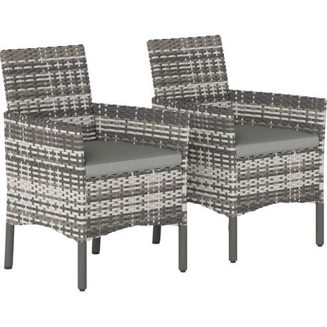 CHICFURN Juego de 2 sillones de jardín de poliratán gris 58x62x87 cm con cojines (1/5)