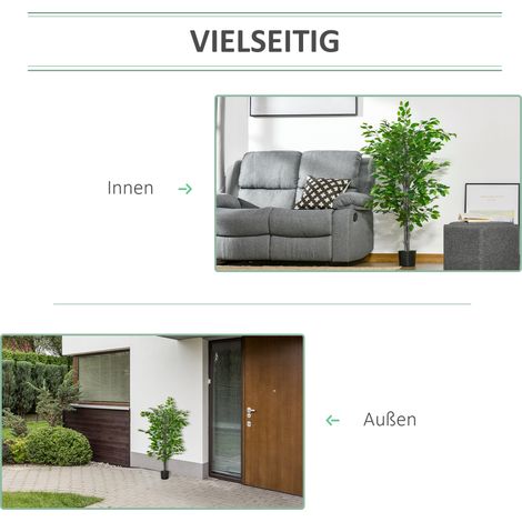 Arbre artificiel ficus réaliste avec pot ciment 135 cm, plante verte plastique facile d'entretien