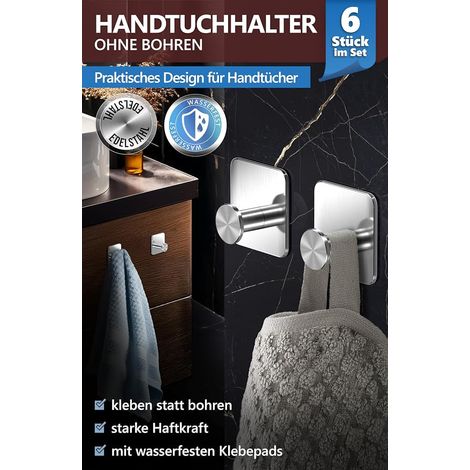 Portasciugamani da bagno argentato - Gancio adesivo da parete in acciaio inox (1/4)