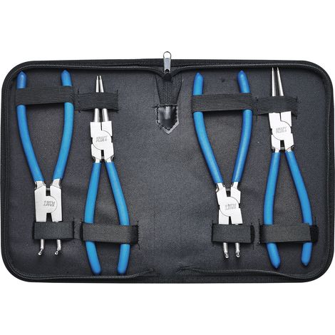 KRAFTPLUS K.105-4225 Sprengringzange Satz 225 mm Seegeringzange Sicherungsringzange Set gerade gebogen - 4 tlg. - Mit Tasche