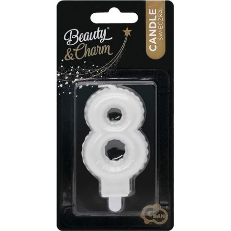 Kerze Nummer 8, Acht Perlweiß, 7 cm (1/3)