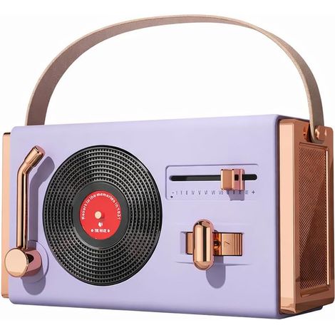 JSSEVN - Mini-Retro-Bluetooth-Lautsprecher mit kraftvollem Klang, integriertem Mikrofon, AUX- und TF-Karten-Wiedergabe, niedlichem und trendigem Design fürs Büro, Lila (1/5)