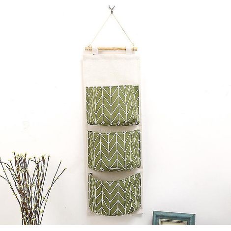 mignonne Pochette Suspendue En Lin Avec 3 Poches (vert), Se Plie Derrire La Porte Murale Pour Ranger Les Petits Objets L'entre Jouets Bijoux Cls (1/5)