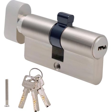 Cylindre de serrure Euro chromé 30/30 60 mm, serrure de porte avec 3 clés, anti-perçage, anti-crochetage, anti-choc, convient pour portes en bois UPVC et composite (1/5)
