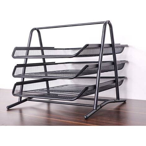 Set aus 3 robusten Metall-Büroregalen, schwarzer Dokumentenorganizer, stabile 3-stufige vertikale Aufbewahrung für Büromaterialien. (1/5)