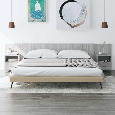 vidaXL Cabecero de cama y mesitas madera contrachapada gris Sonoma (1/5)