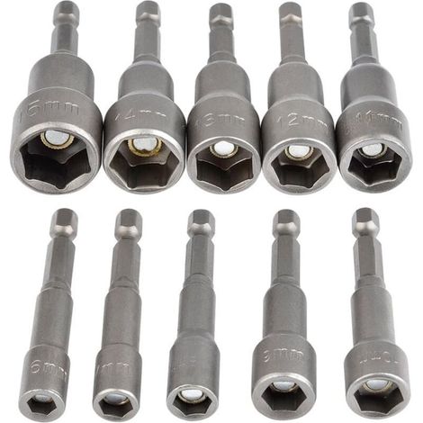 UlisemDouille Hexagonale Magnétique 10Pcs Douille Visseuse à Choc 6-15mm, Clés à Douille Magnétique Hexagonale Douille Set Magnétique 1/4 Hexagonale Douille Prise Adaptateur Outil (1/4)