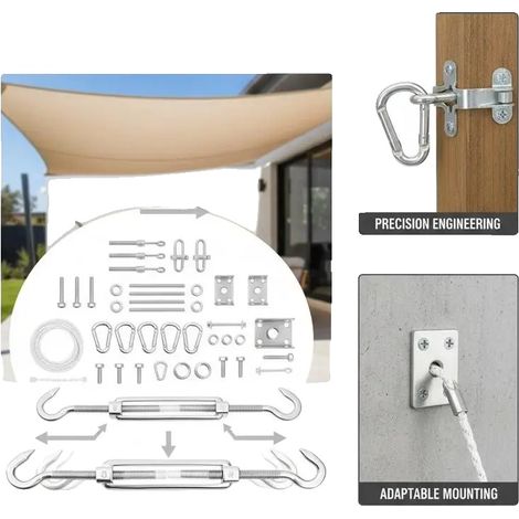 Accesorios para toldos, material de acero inoxidable, tensores ajustables, color plata. (1/2)
