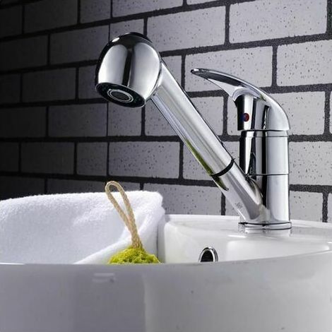 Kitchen Faucet Mixer Tap Sink Mixer With Pull Out Spray Silver (1/4)